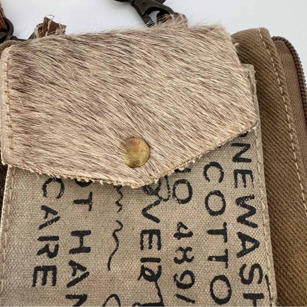 Myra Crossbody Bag Stamp Pocket Upcycled Canvas Country Cowhide Small Purse - Picture 5 of 15